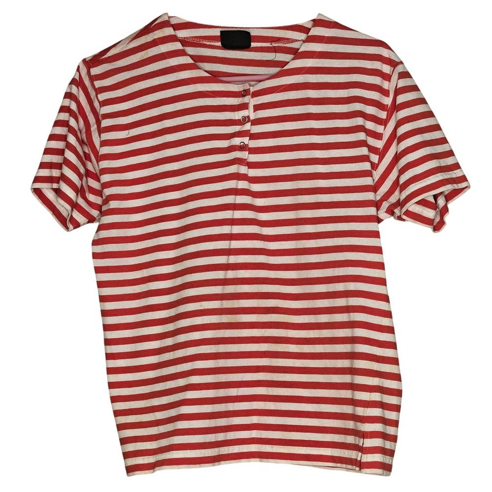 Lizsport‎ Red Striped Short Sleeve Henley T Shirt Womens Casual Stylish Top